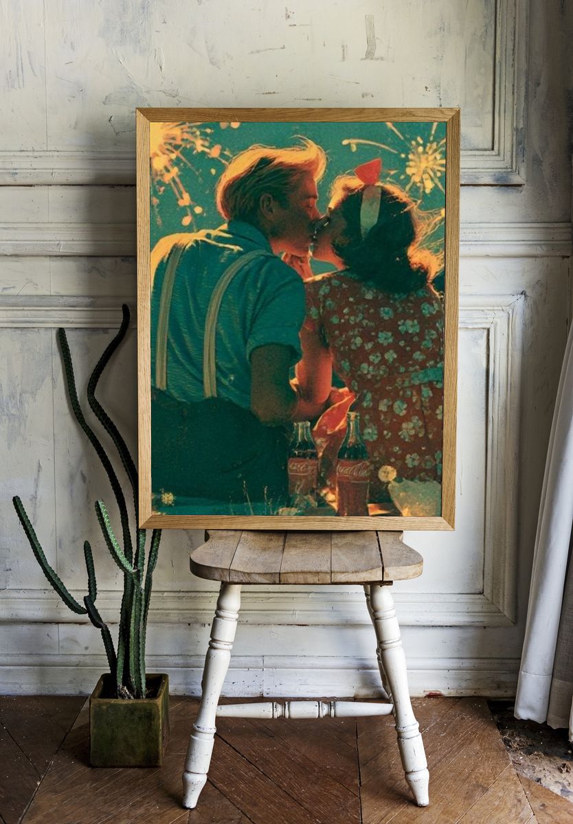 Fireworks Kiss Vintage Poster. room preview