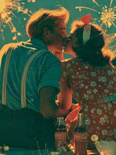 Fireworks Kiss Vintage Poster.