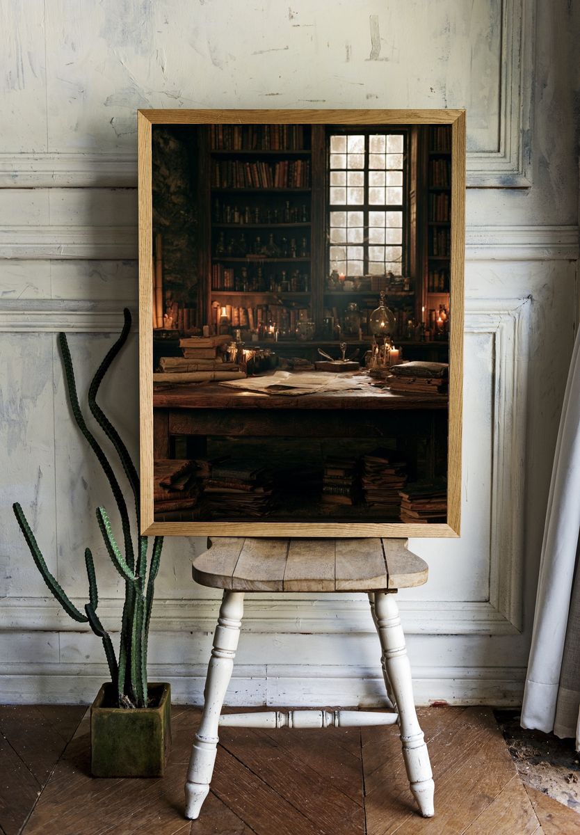 Candlelit Alchemist Library Poster. — room view 1