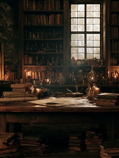 Candlelit Alchemist Library Poster. poster