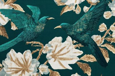 Emerald Birds and Florals Vintage Print. poster