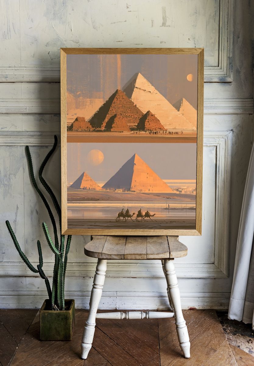 Pyramids at Sunset — Vintage Print. — room view 1