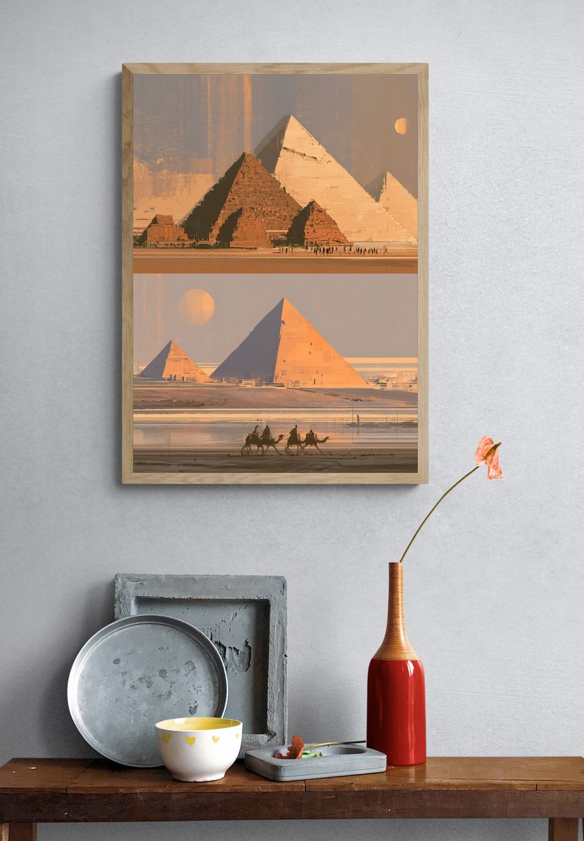 Pyramids at Sunset — Vintage Print. — room view 3
