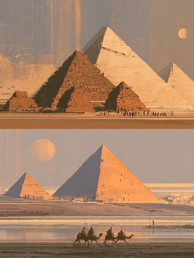 Pyramids at Sunset — Vintage Print. poster