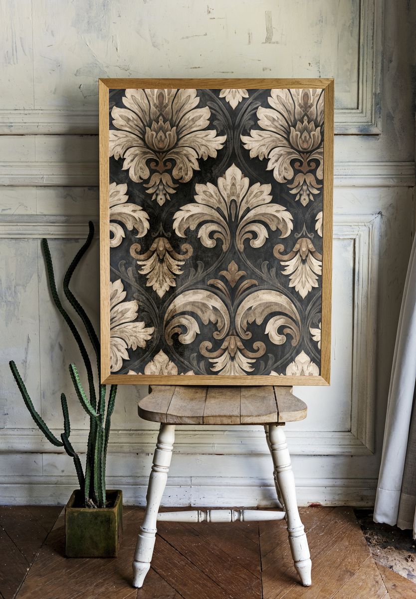 Ornate Damask Pattern Vintage Print. — room view 1