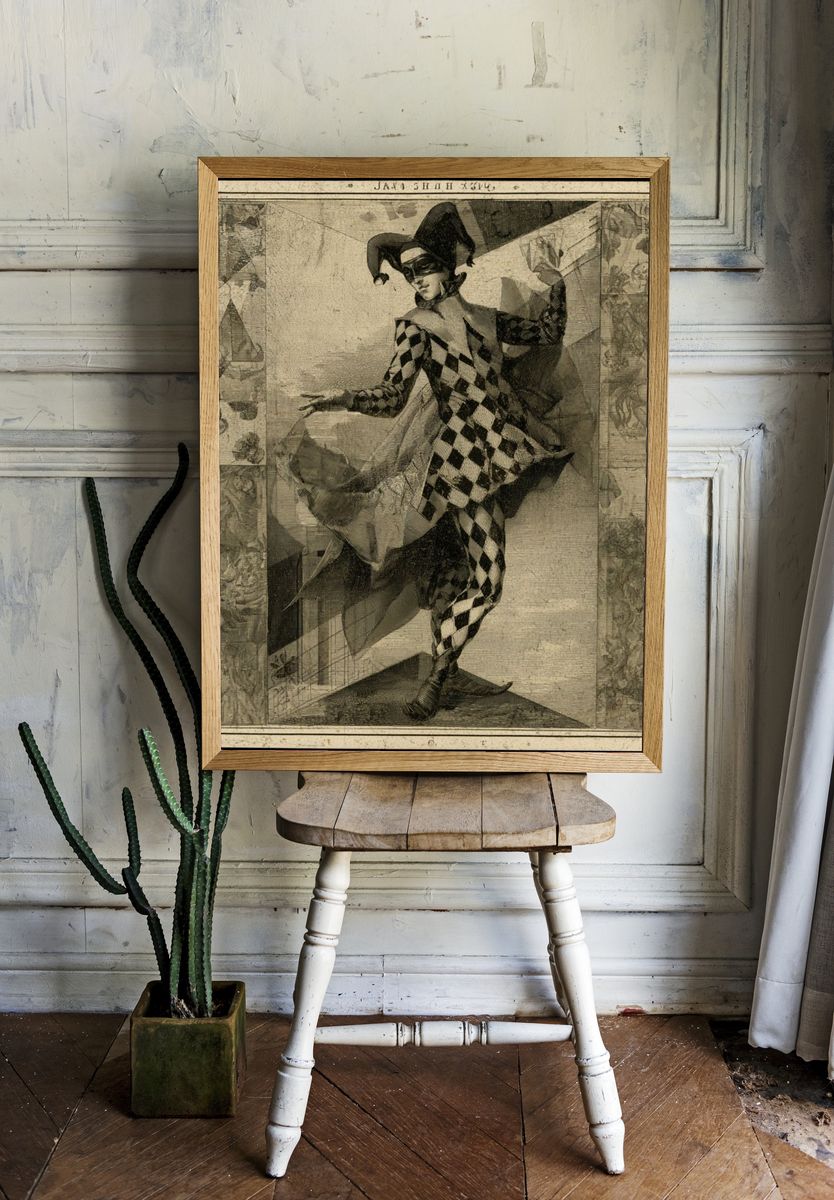 Harlequin Jester Vintage Print. — room view 1
