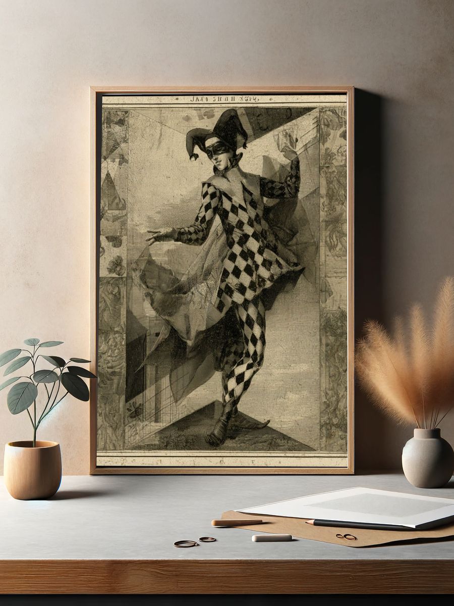 Harlequin Jester Vintage Print. — room view 2