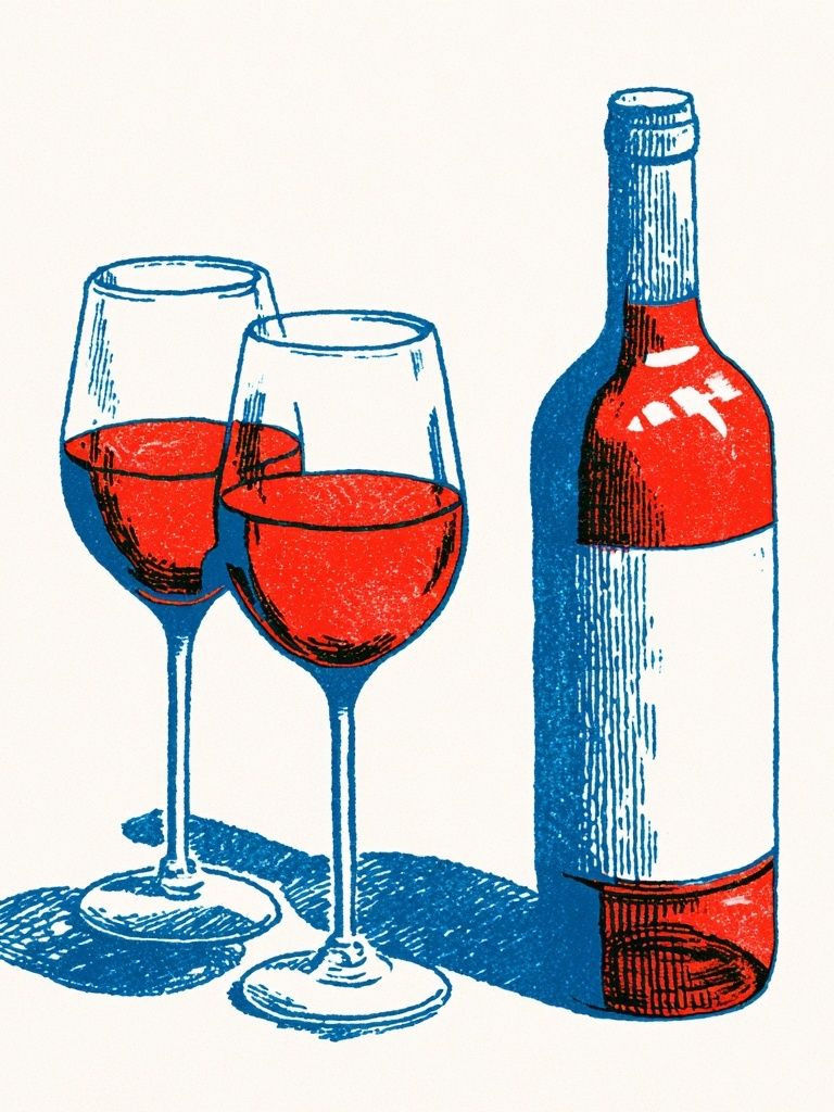 Wine Glasses and Bottle Vintage Print. poster — vintage art