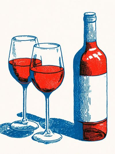 Wine Glasses and Bottle Vintage Print. poster