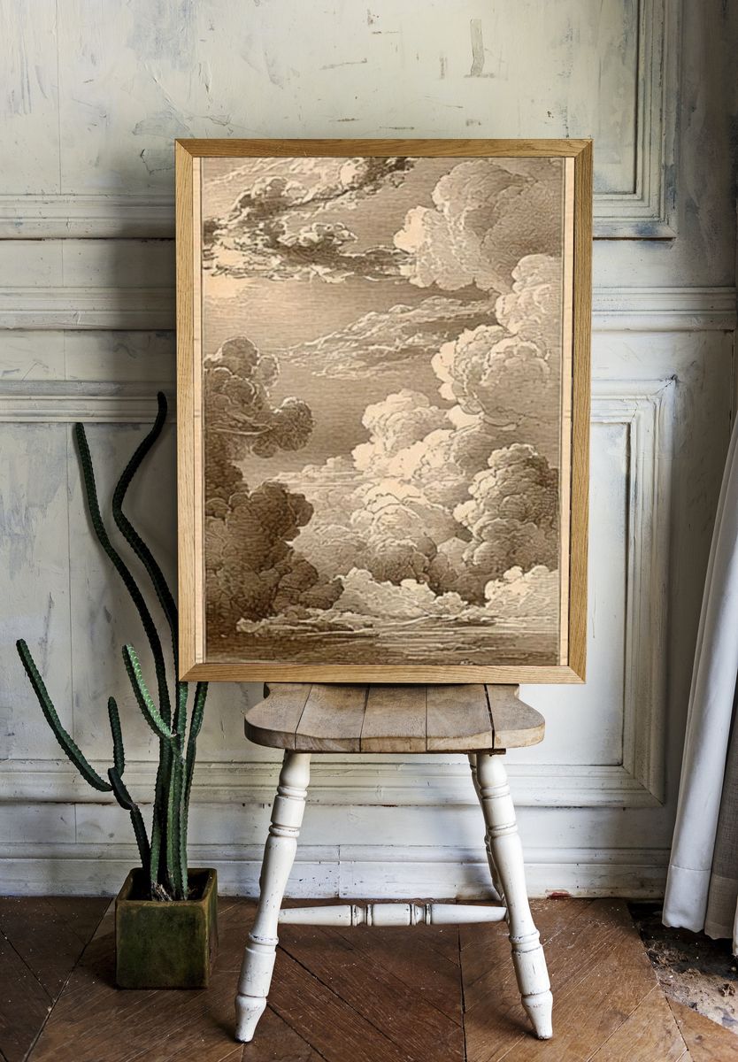 Sepia Cloudscape Vintage Print. — room view 1
