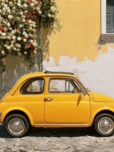 Yellow Vintage Car Street Poster. poster