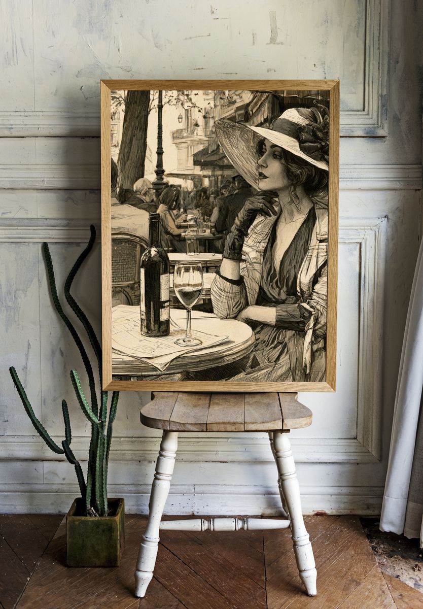 Paris Café Woman Vintage Print. room preview