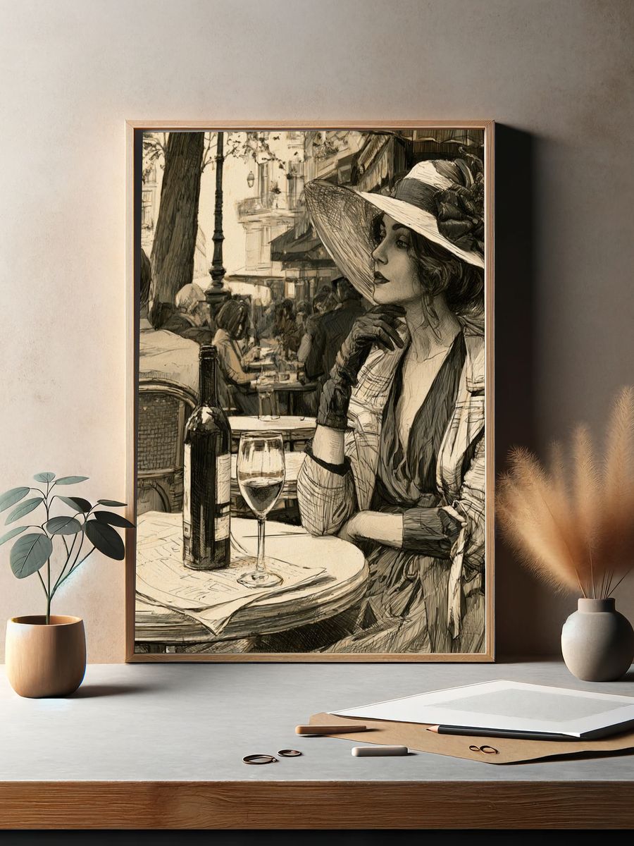 Paris Café Woman Vintage Print. — room view 2