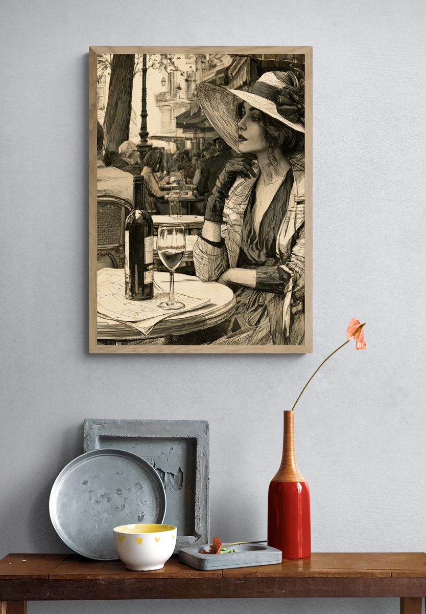 Paris Café Woman Vintage Print. — room view 3