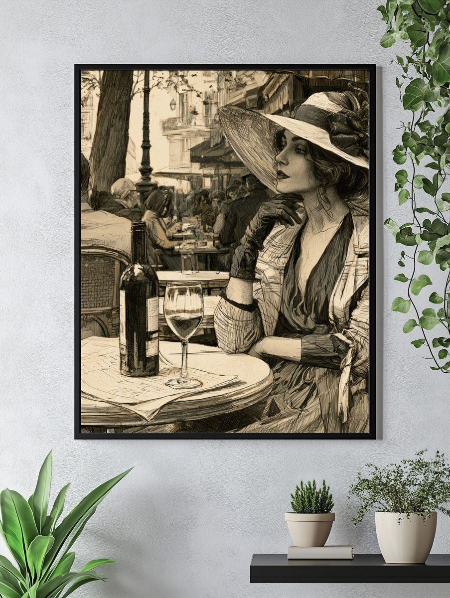 Paris Café Woman Vintage Print. — room view 4