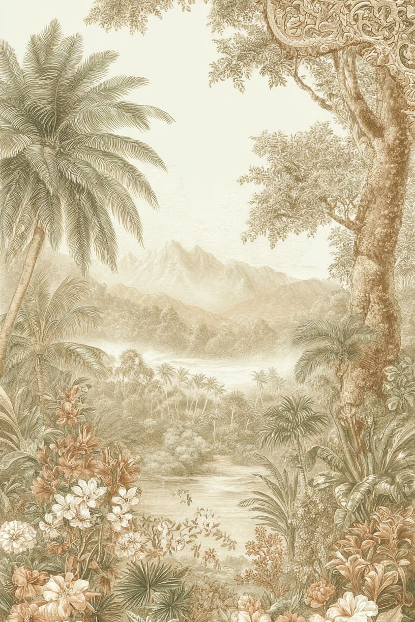 Tropical Garden Landscape Vintage Print. poster detail