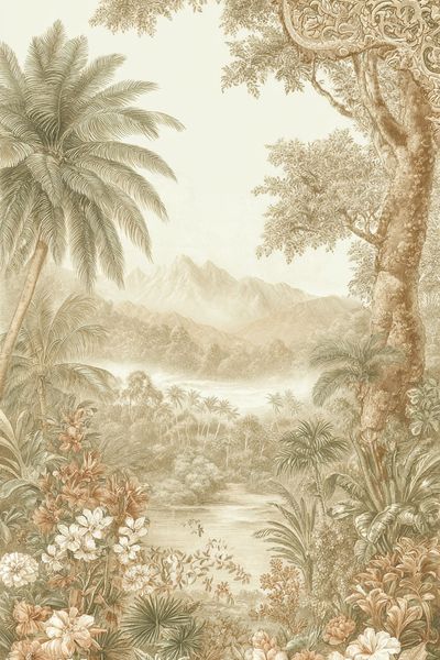 Tropical Garden Landscape Vintage Print. poster