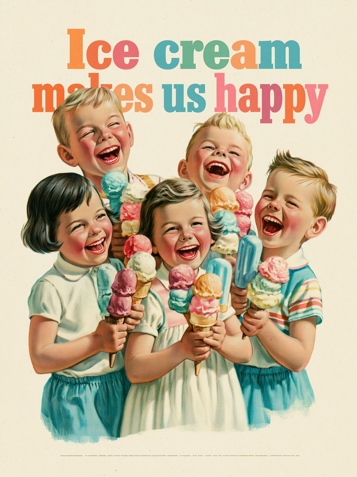 Ice Cream Makes Us Happy Vintage Poster. poster — vintage art