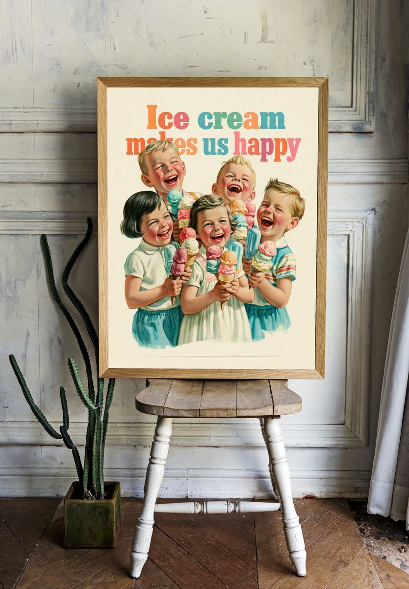 Ice Cream Makes Us Happy Vintage Poster. — room view 1