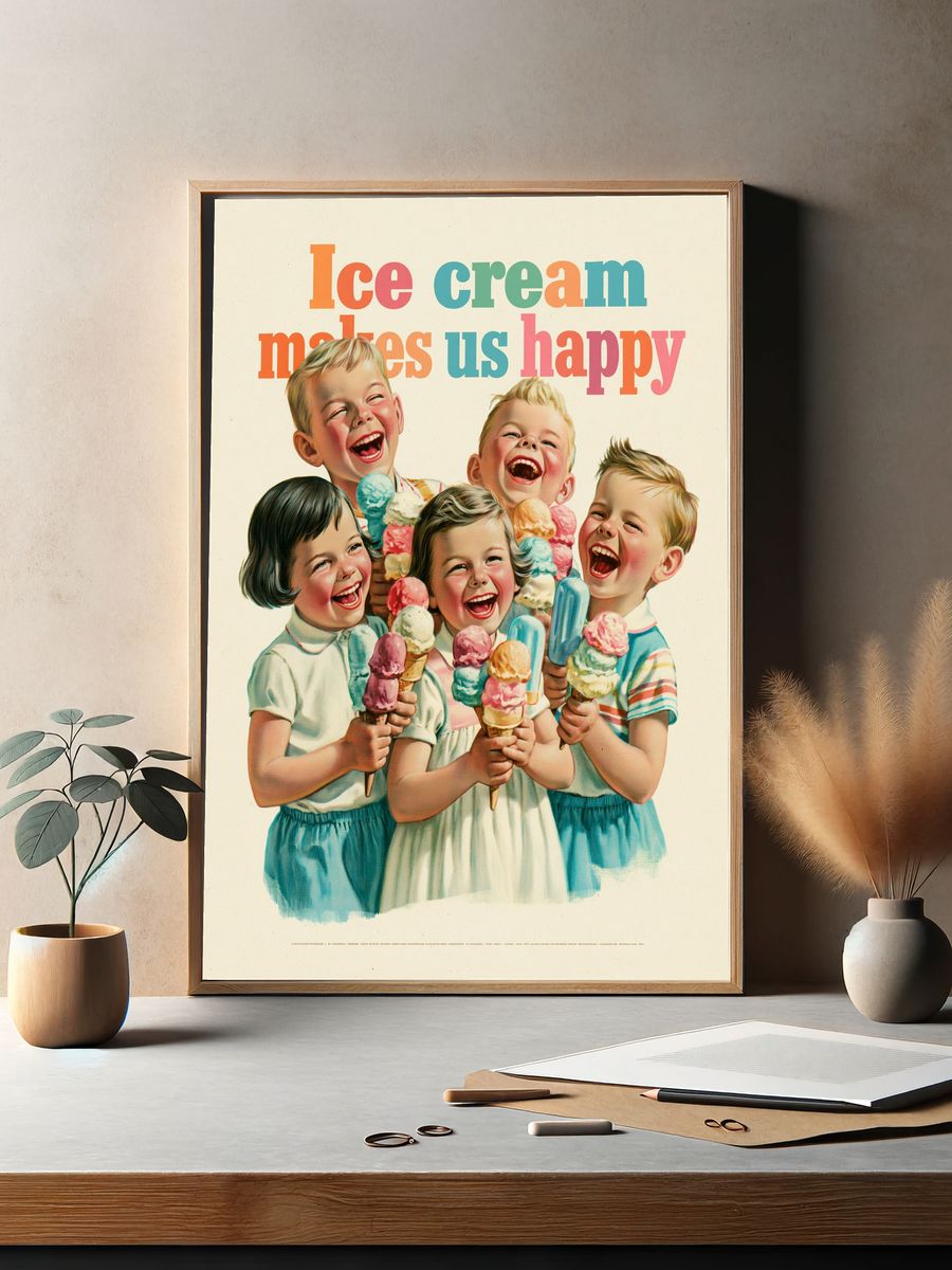 Ice Cream Makes Us Happy Vintage Poster. — room view 2
