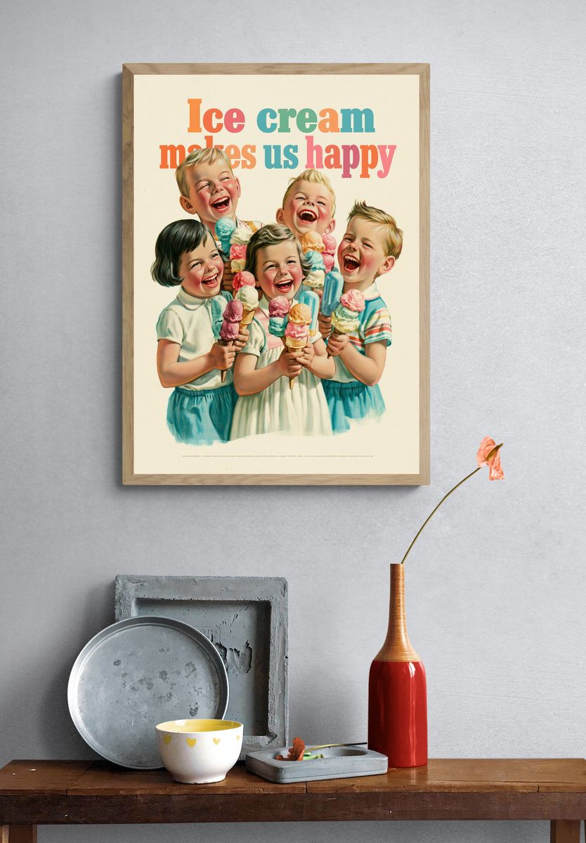 Ice Cream Makes Us Happy Vintage Poster. — room view 3