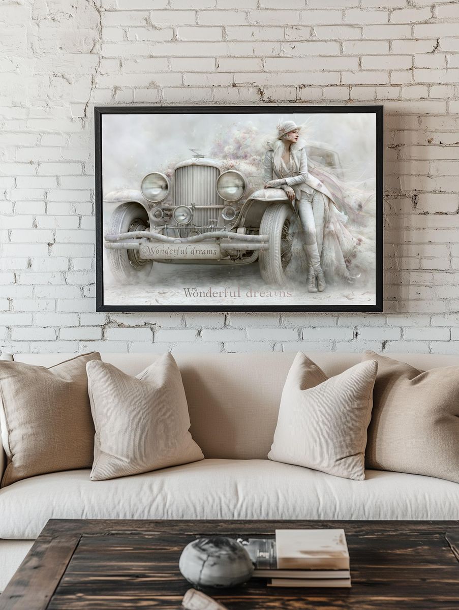 Dreamy Vintage Car Fashion Poster. — room view 1