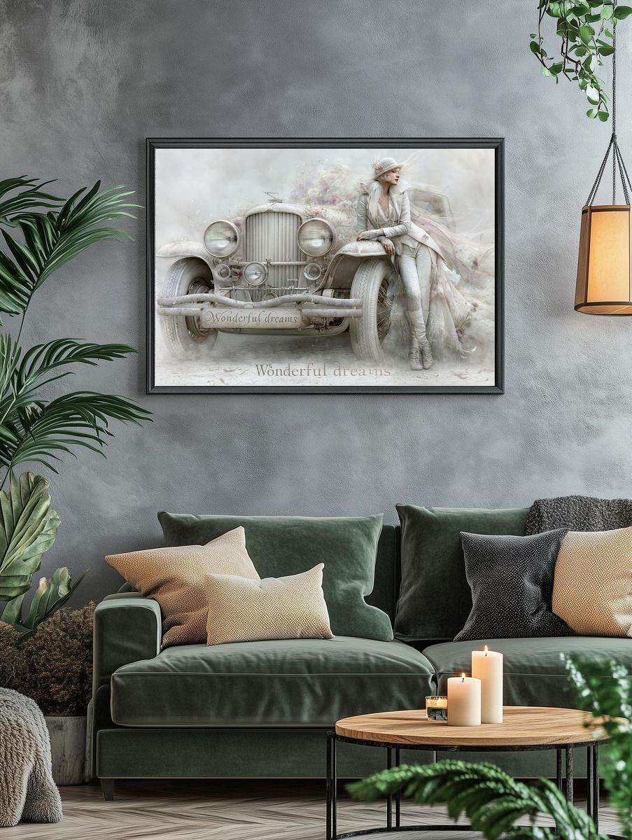 Dreamy Vintage Car Fashion Poster. — room view 4
