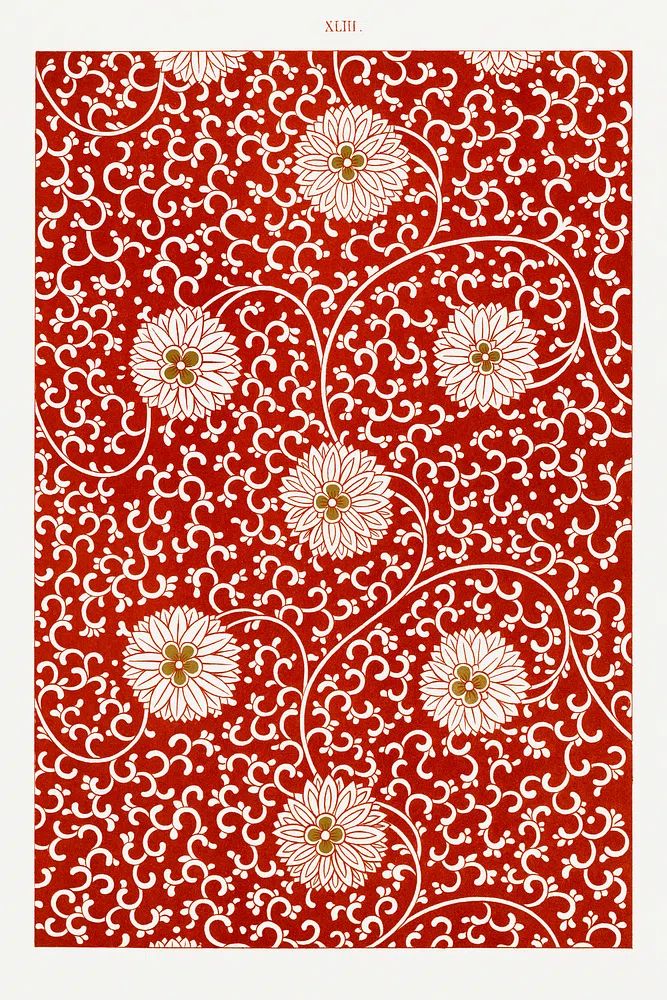 Red floral pattern, Examples Chinese. poster detail