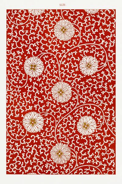 Red floral pattern, Examples Chinese.