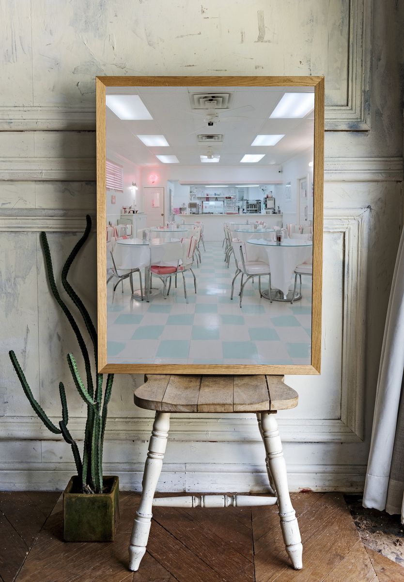 Pastel Retro Diner Interior Print. — room view 1