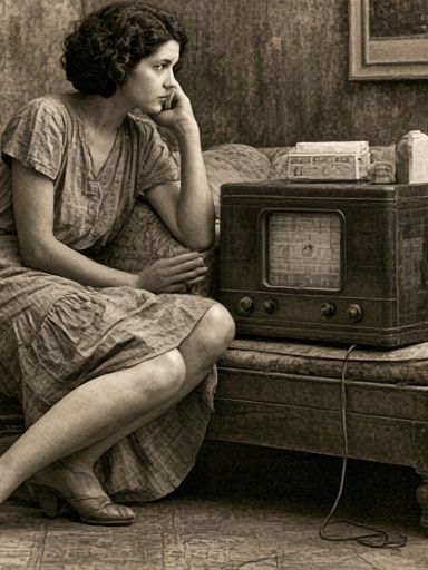 Vintage Woman with Radio Poster. poster — vintage art