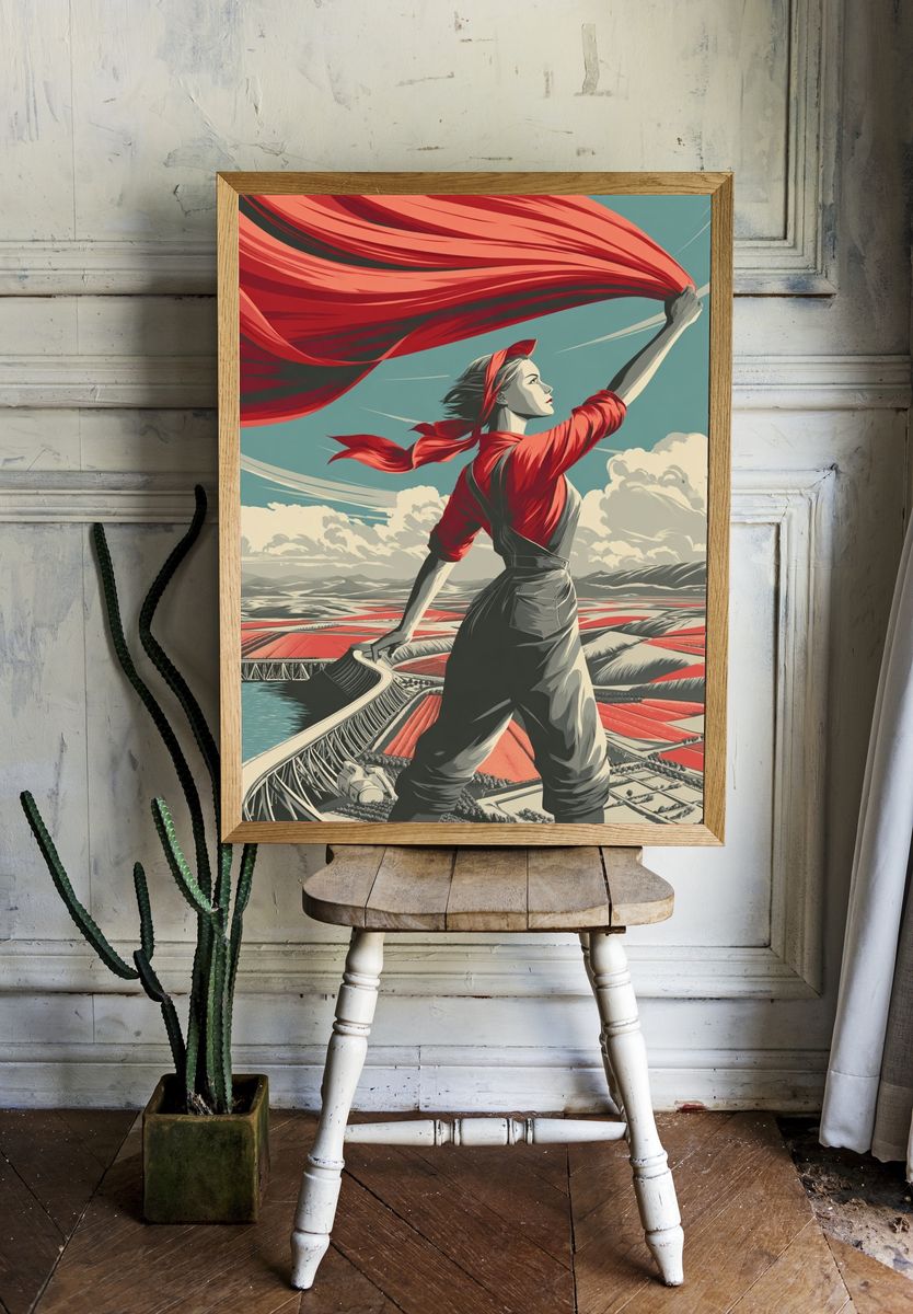 Red Banner Worker Vintage Poster. — room view 1