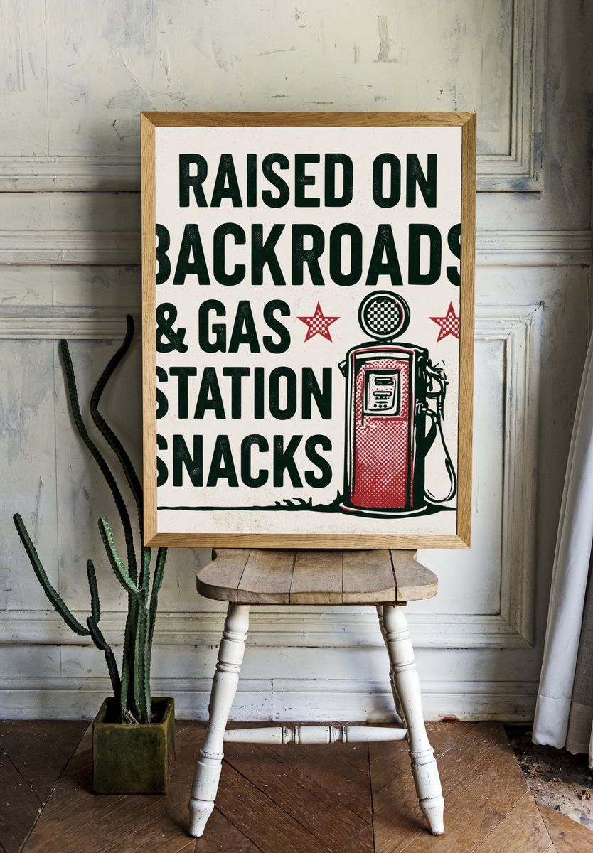 Raised on Backroads Gas Station Poster. — room view 1