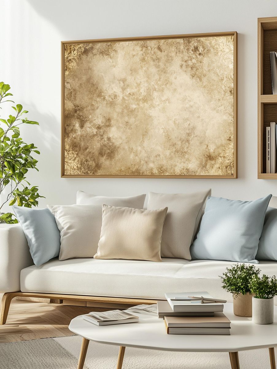 Antique Sepia Damask Texture Poster. — room view 2