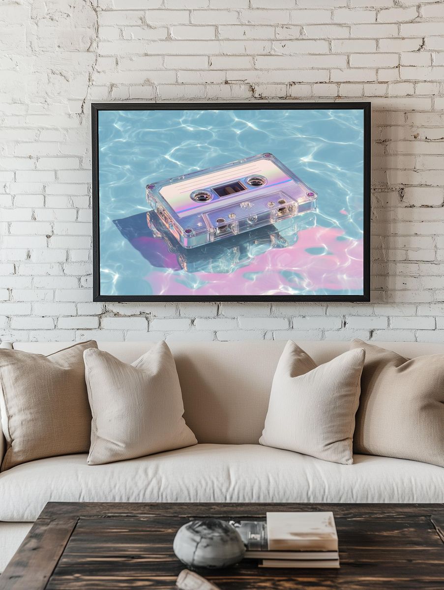 Floating Cassette Tape Retro Print. — room view 1