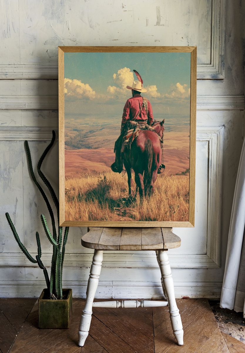 Cowboy Overlook Vintage Print. room preview