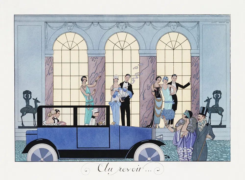 Au Revoir (1920) fashion illustration. poster — vintage art