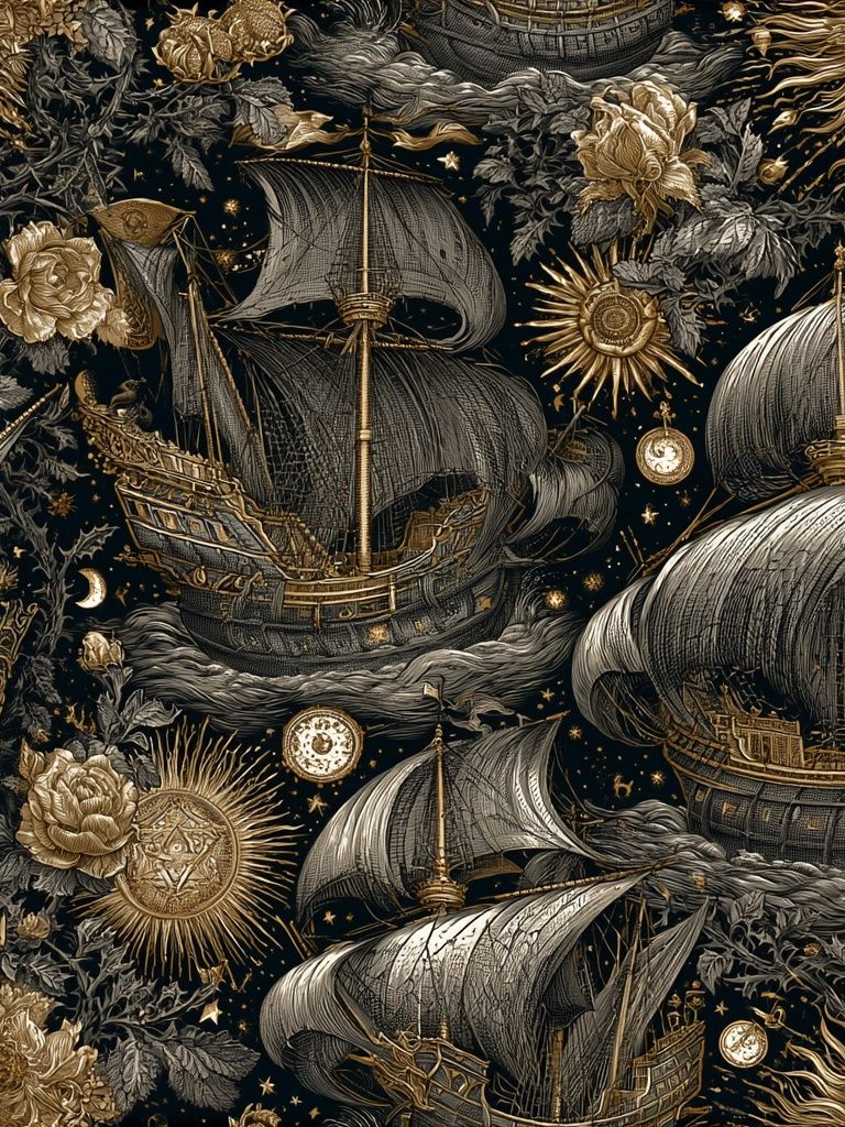 Celestial Sailing Ships Vintage Print. poster detail