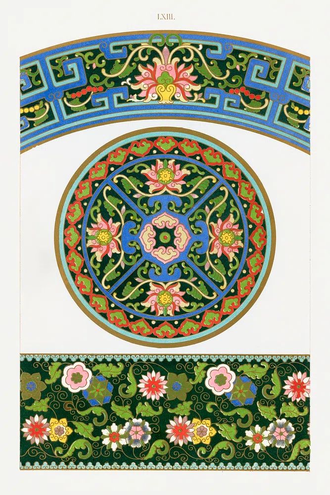 Chinese Floral Ornament Vintage Print. poster detail