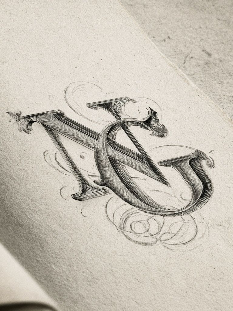 Ornate Monogram Sketch Poster. poster detail