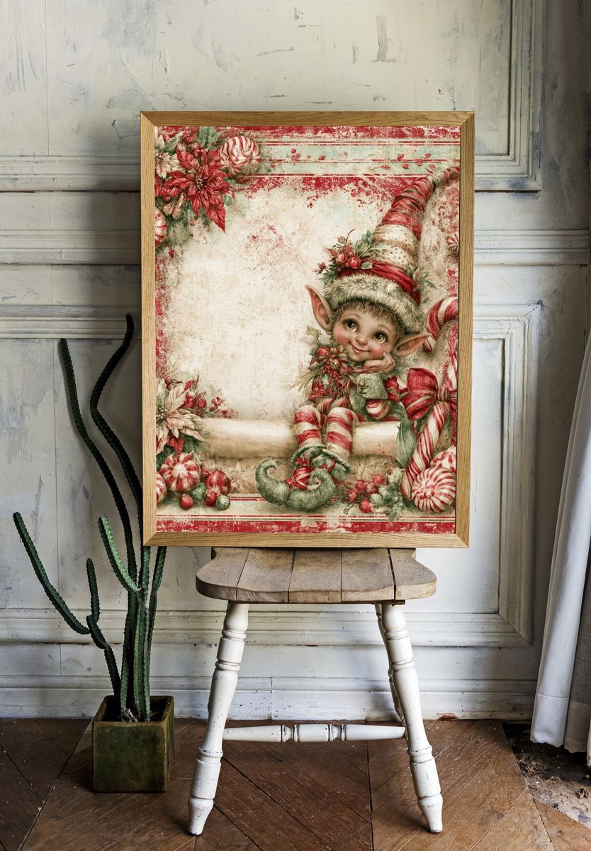 Christmas Elf Vintage Poster. room preview