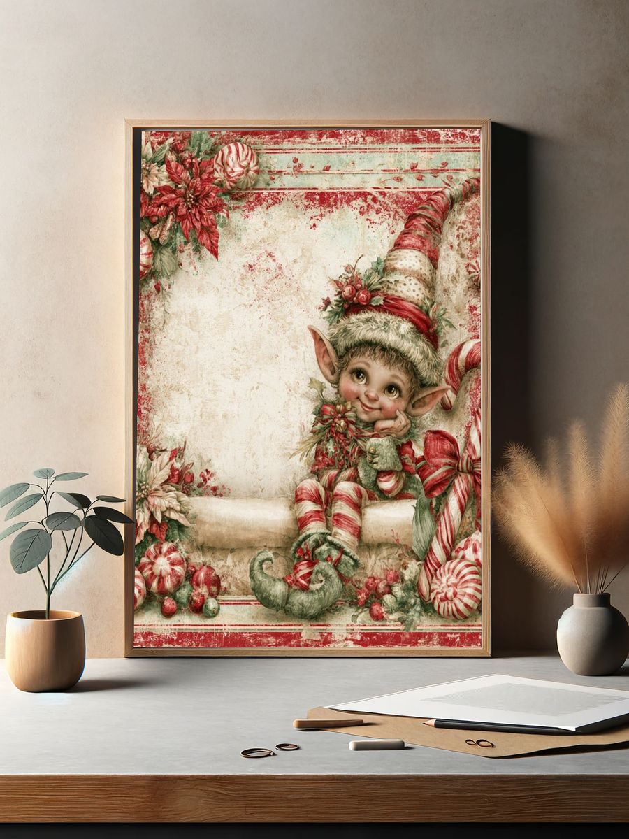 Christmas Elf Vintage Poster. — room view 2