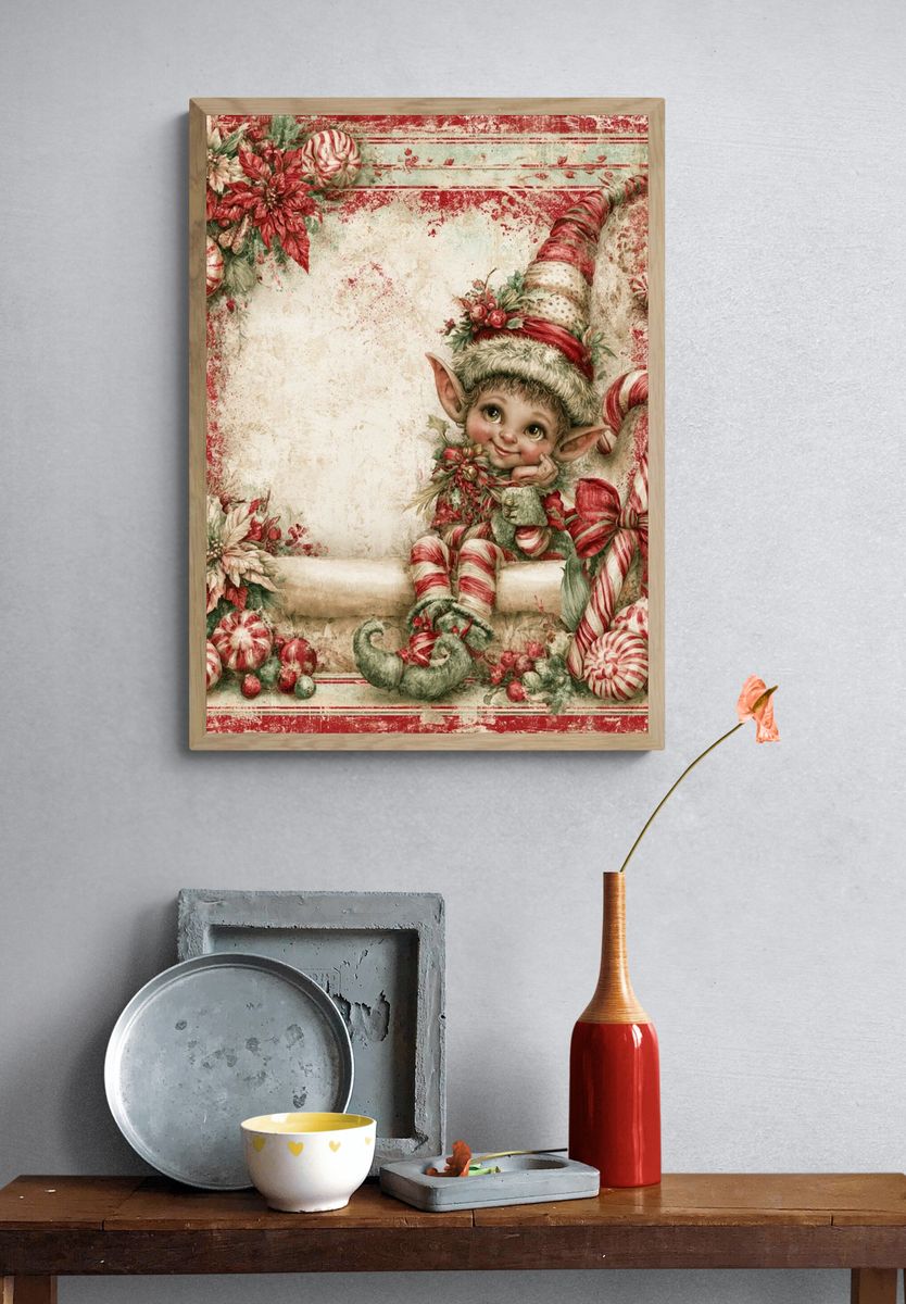 Christmas Elf Vintage Poster. — room view 3