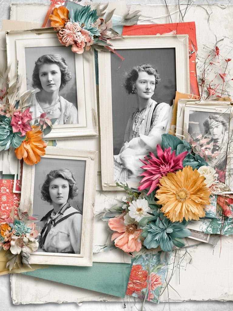 Vintage Floral Portrait Collage Poster. poster detail
