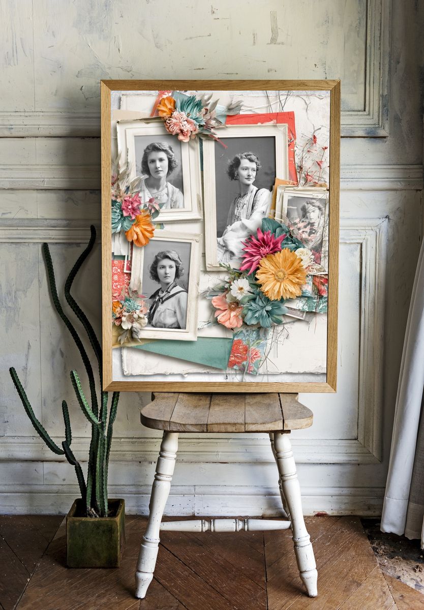 Vintage Floral Portrait Collage Poster. — room view 1