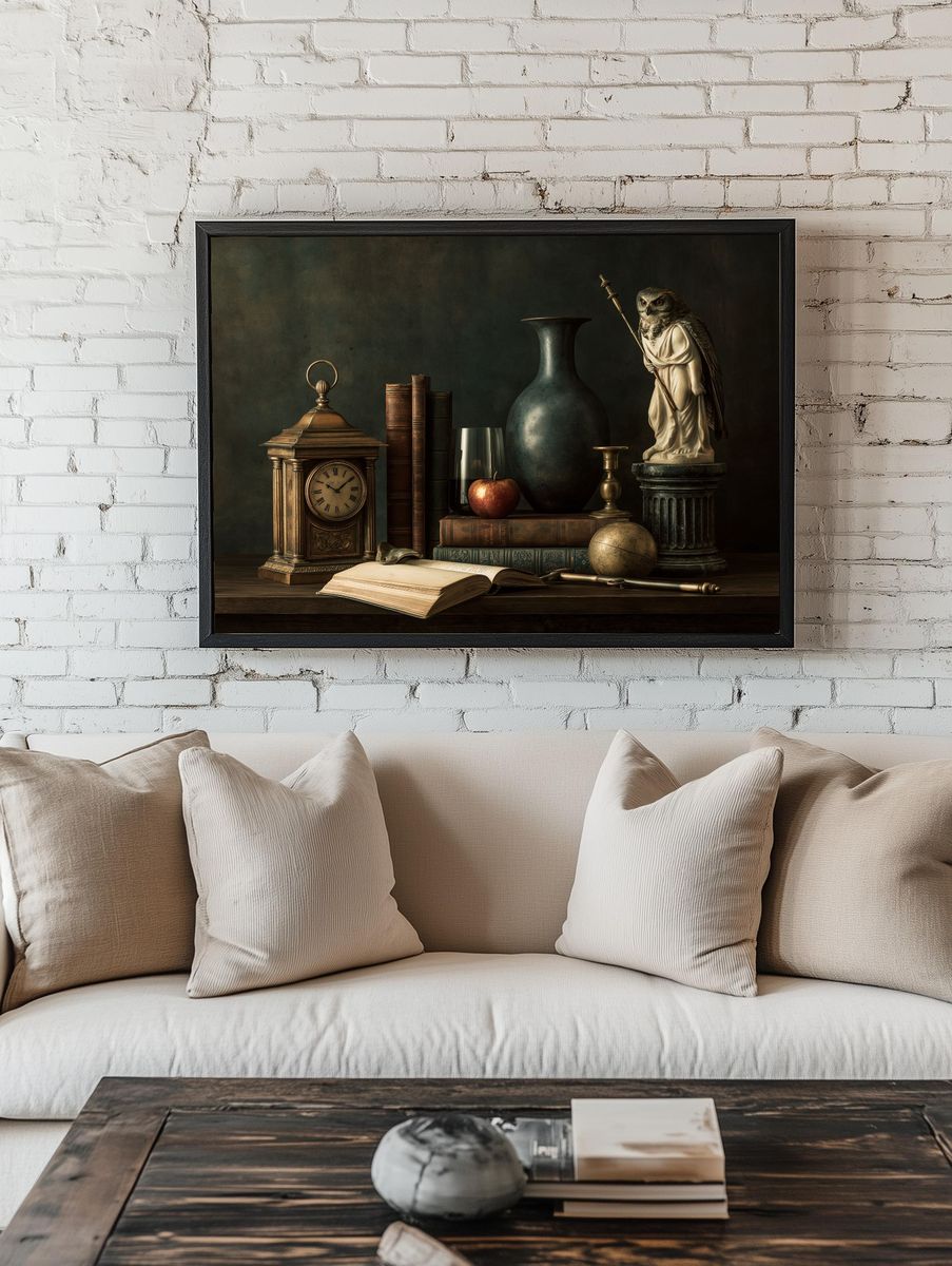 Owl Still Life Vintage Print. — room view 1