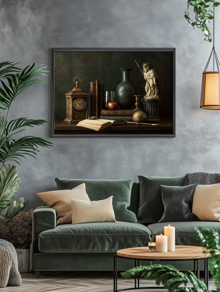 Owl Still Life Vintage Print. — room view 4