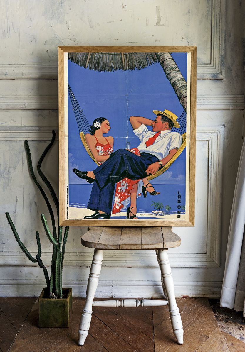 Tropical Couple Hammock Vintage Poster. — room view 1