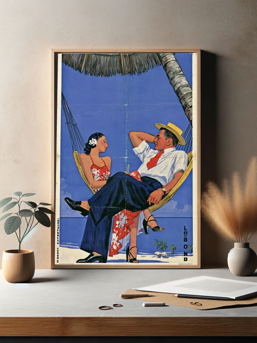 Tropical Couple Hammock Vintage Poster. — room view 2