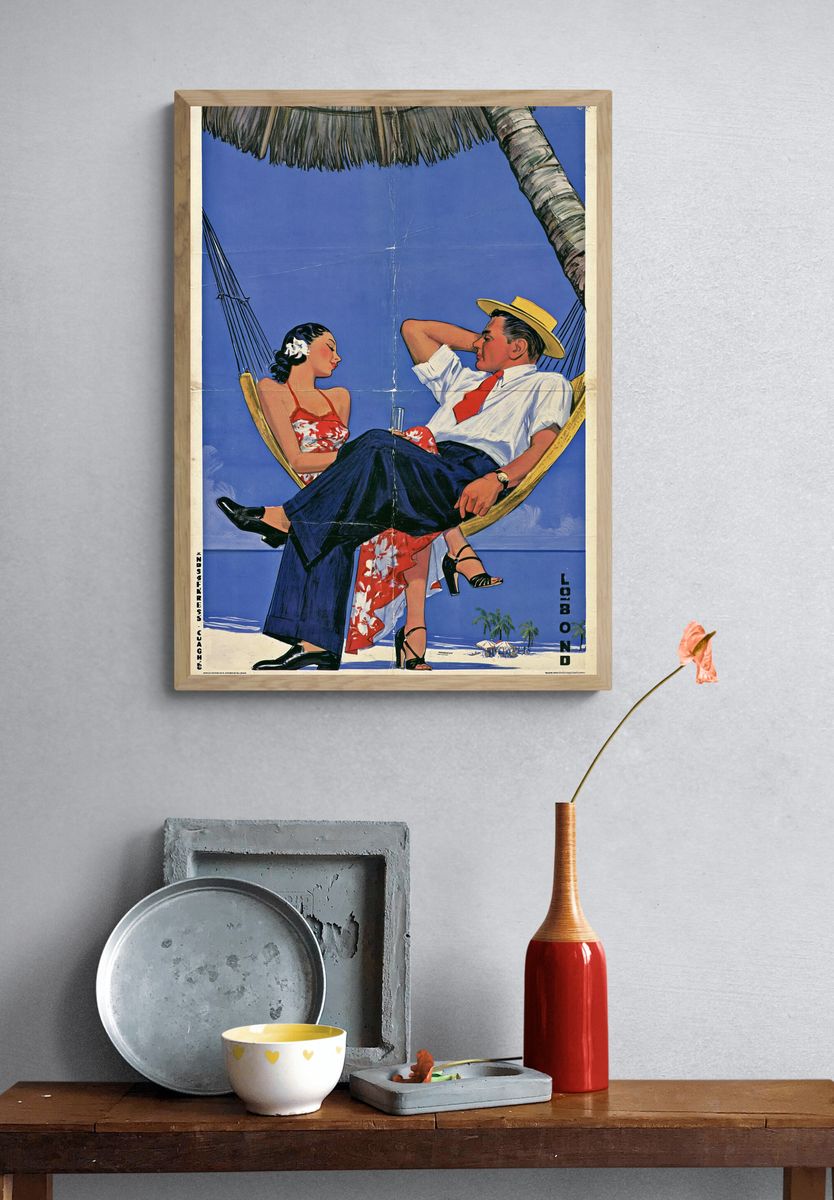 Tropical Couple Hammock Vintage Poster. — room view 3